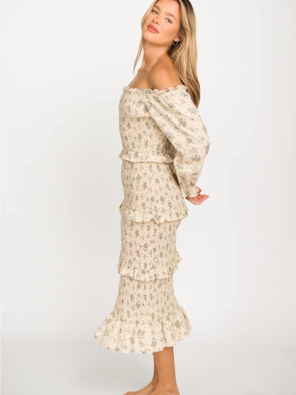 Worth Collective Dress Midi Floral Smocked 100% Cotton
